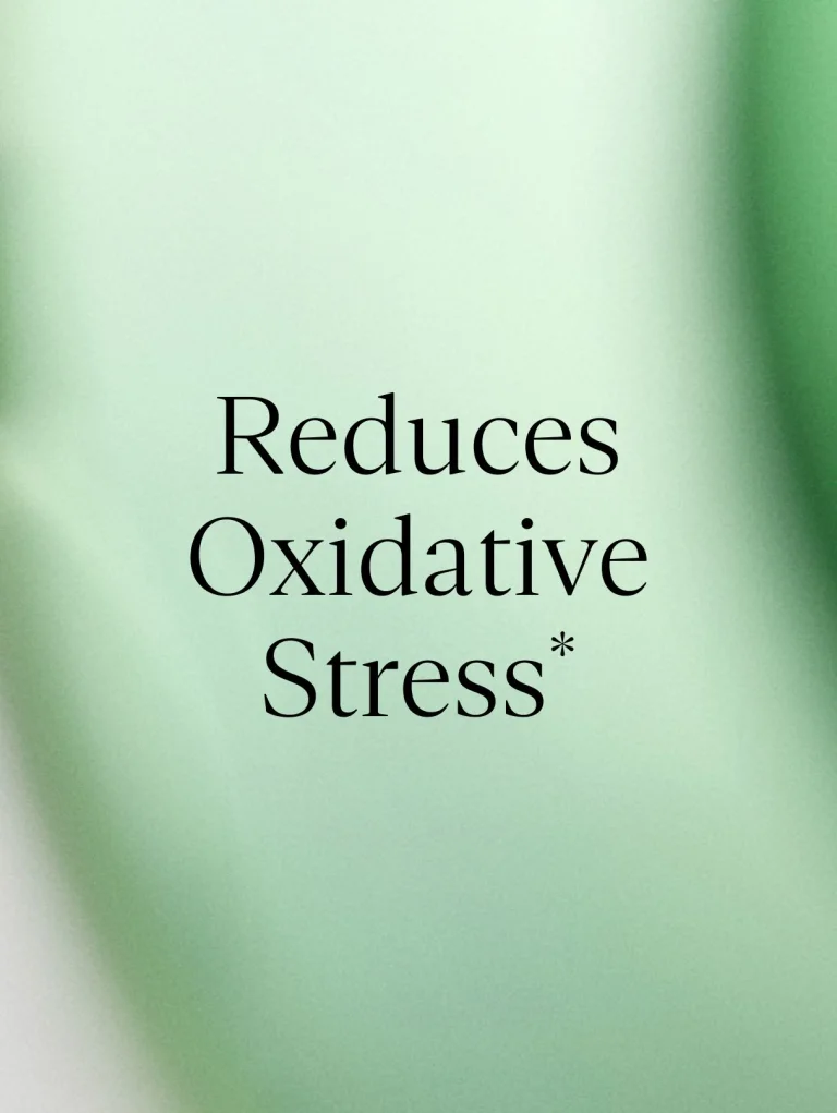 Sakara Cell Reset liquid fulvic acid benefit card stating Reduces Oxidative Stress, displayed on a soft green gradient background