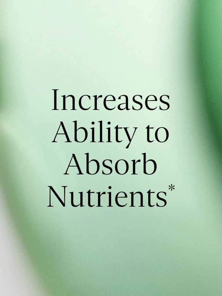 Sakara Cell Reset liquid fulvic acid benefit card stating Increases Ability to Absorb Nutrients, displayed on a soft green gradient background